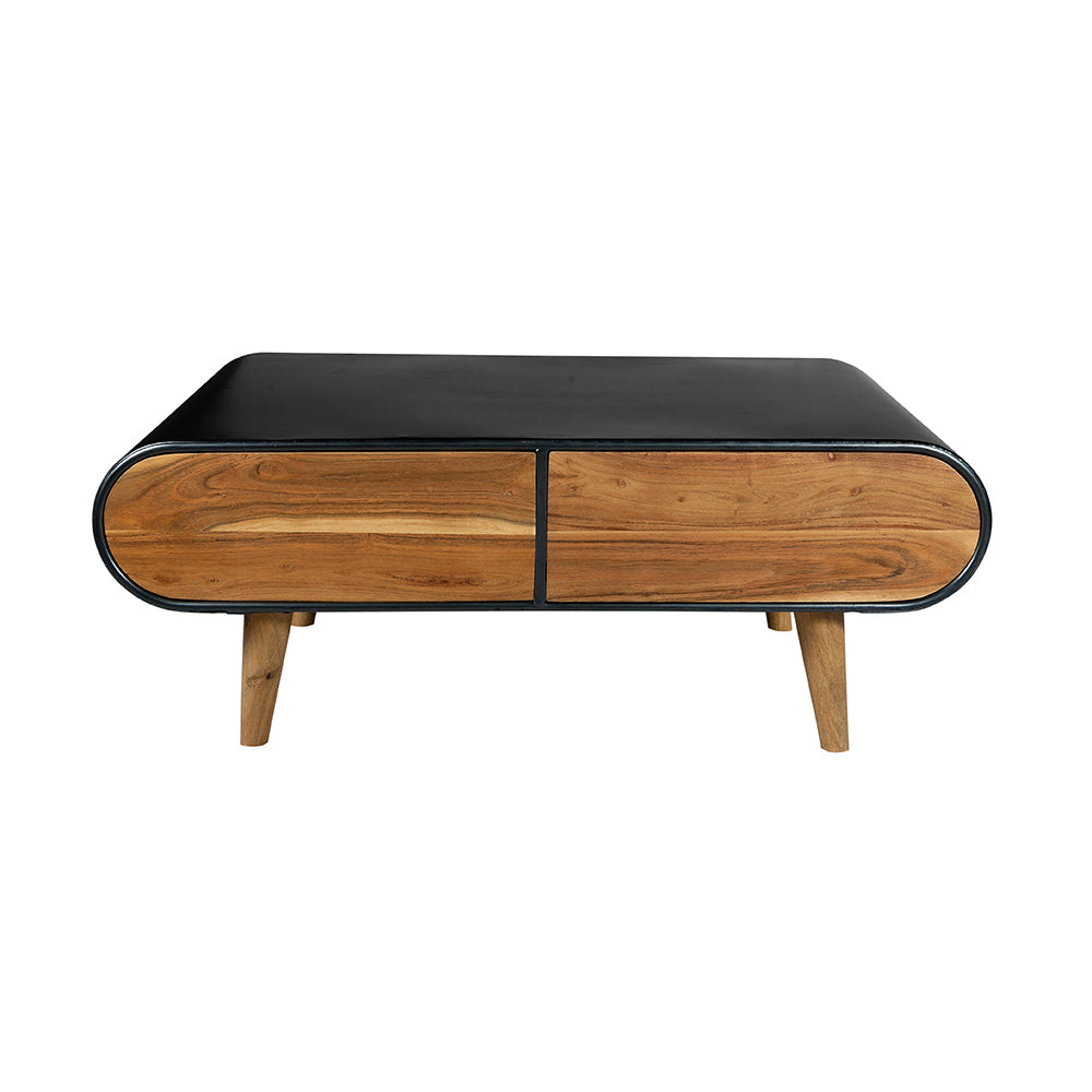 Mid-Century Modern Indo Iron 2 Drawers Coffee Table