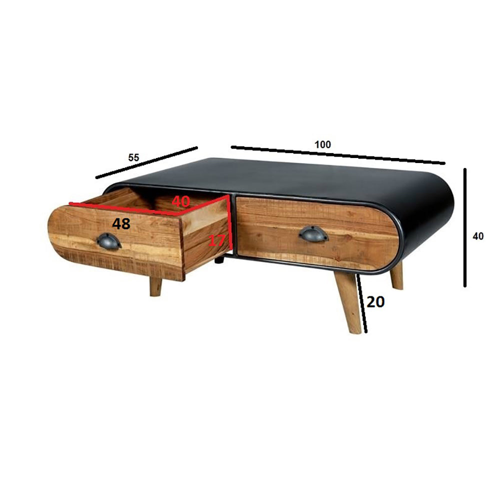 Mid-Century Modern Indo Iron 2 Drawers Coffee Table