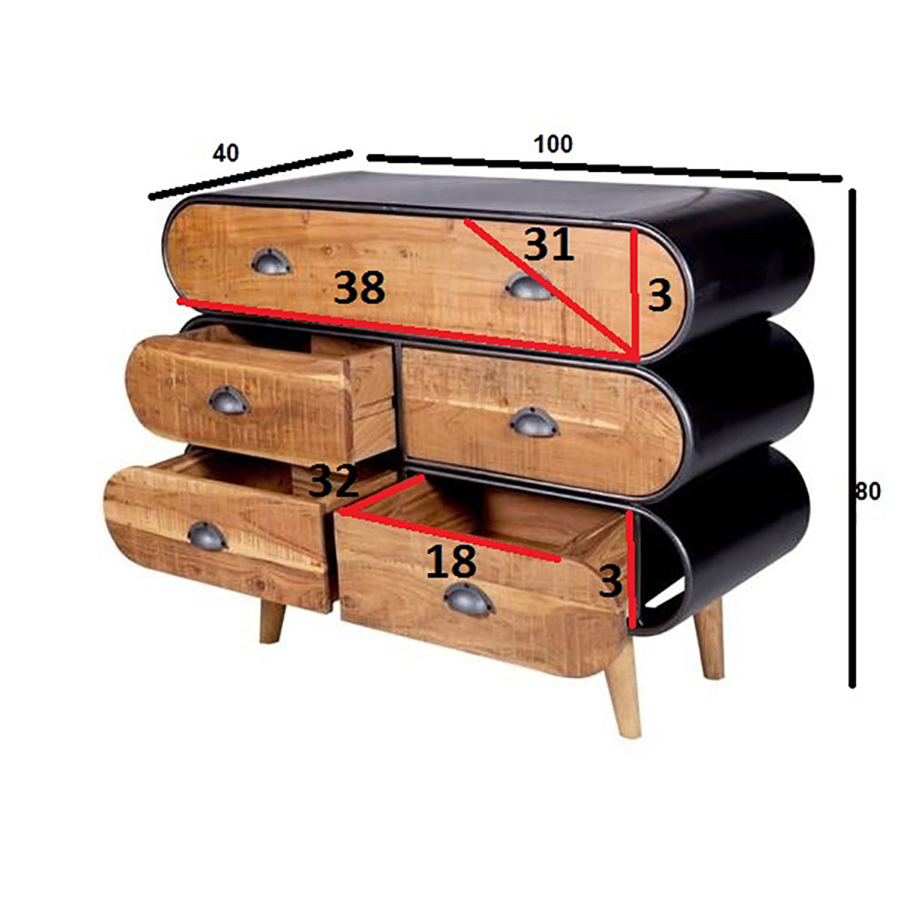 Mid-Century Modern Indo Iron 5 Drawers Sideboard