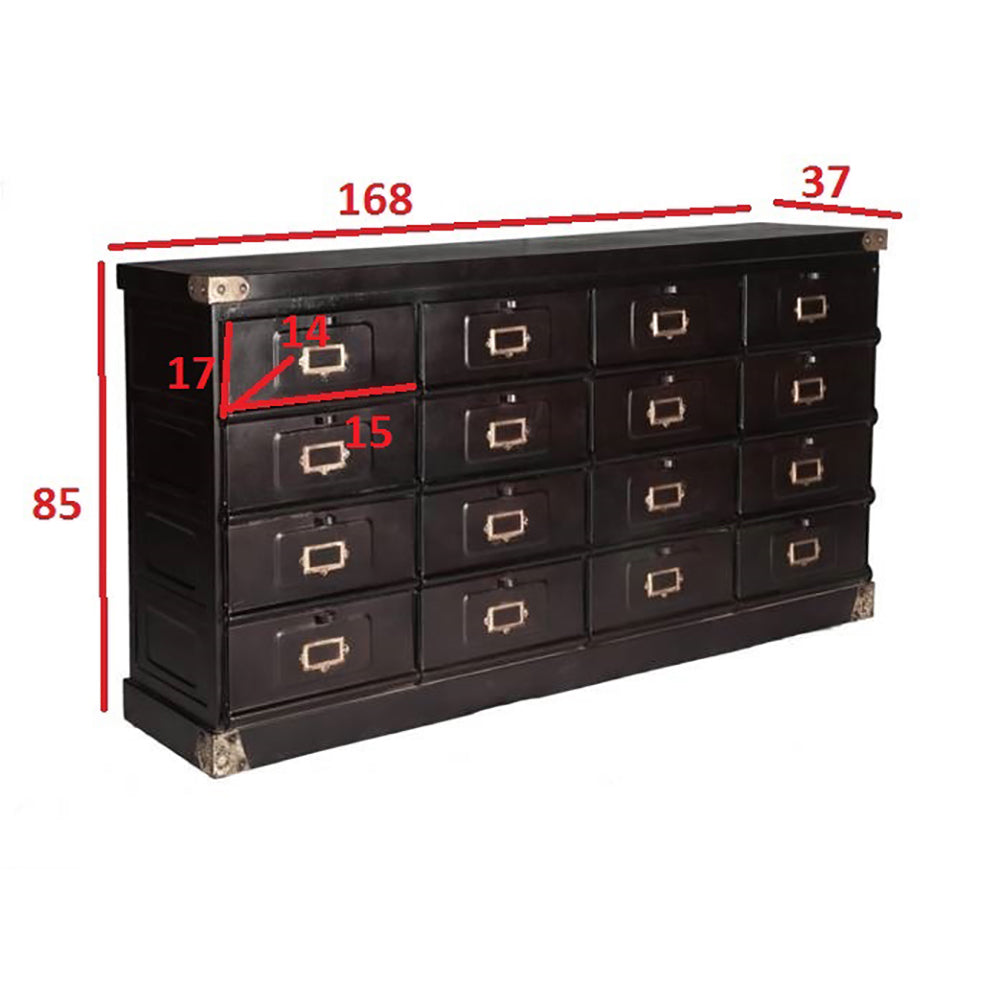 Antique Brown Modern Industrial 16 Drawer Chest