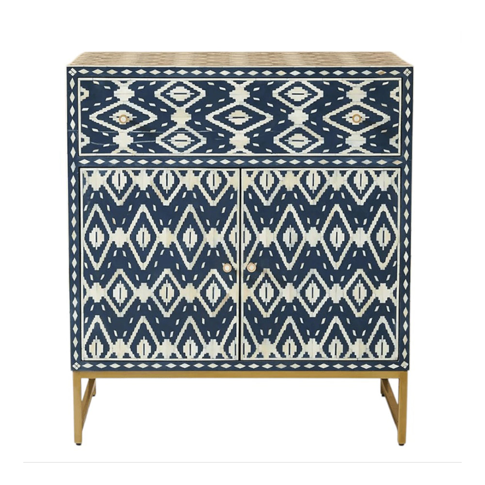 Indigo Diamond Patterned Blue & White Sideboard