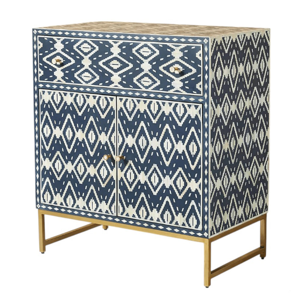 Indigo Diamond Patterned Blue & White Sideboard