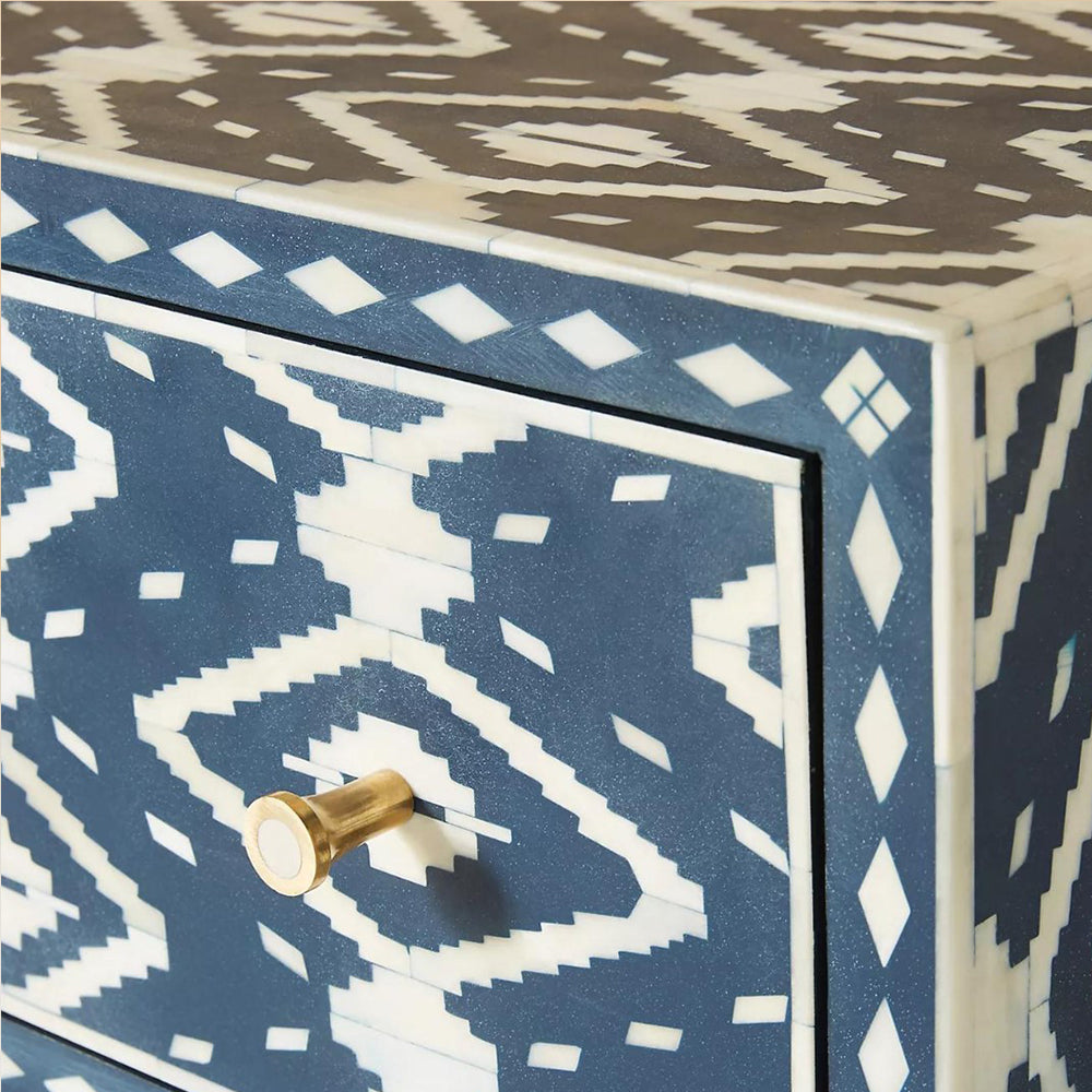 Indigo Diamond Patterned Blue & White Sideboard