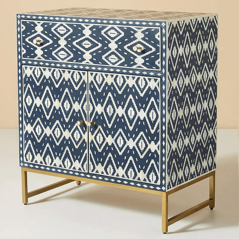 Indigo Diamond Patterned Blue & White Sideboard