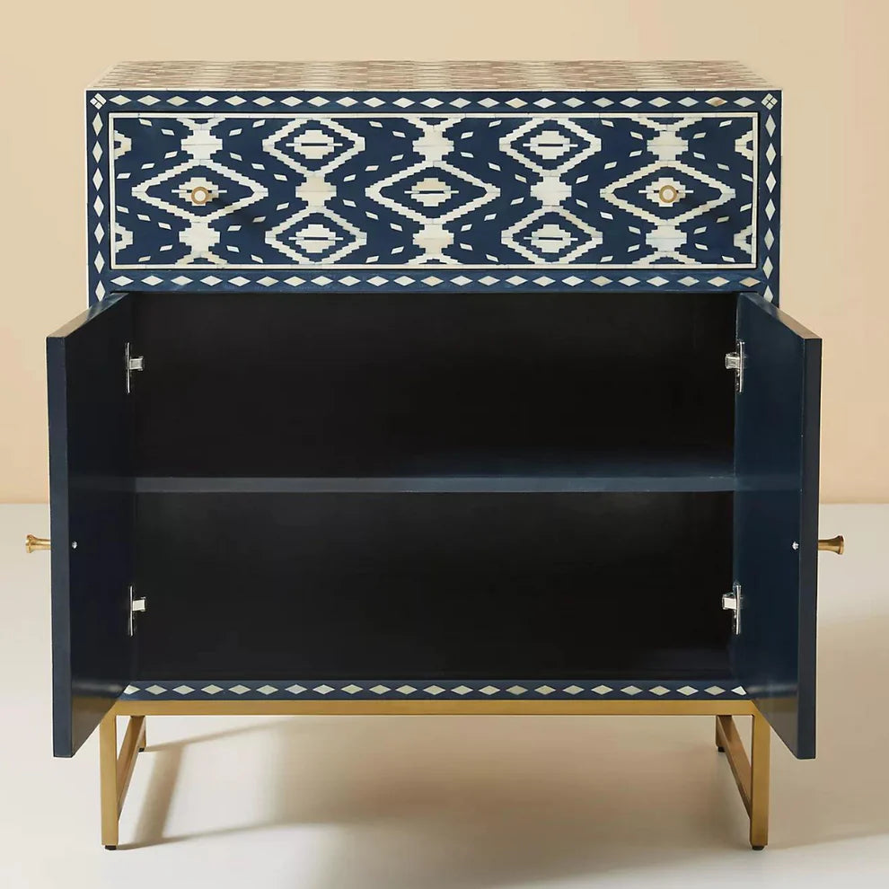 Indigo Diamond Patterned Blue & White Sideboard