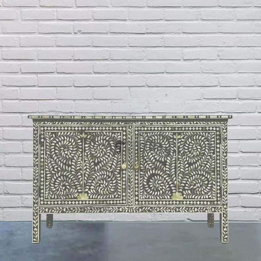Floral Bone Inlay Dark Grey Sideboard