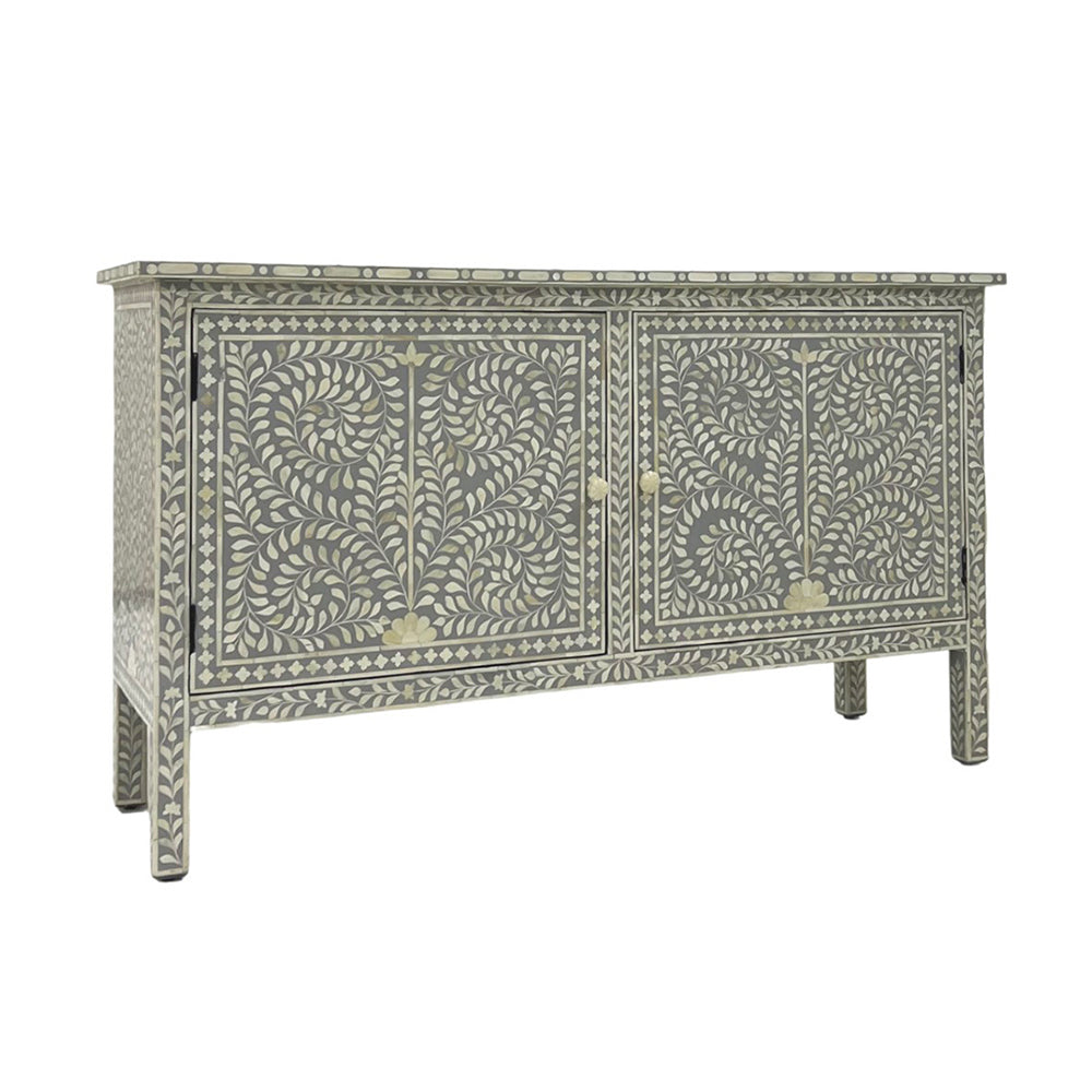 Floral Bone Inlay Dark Grey Sideboard