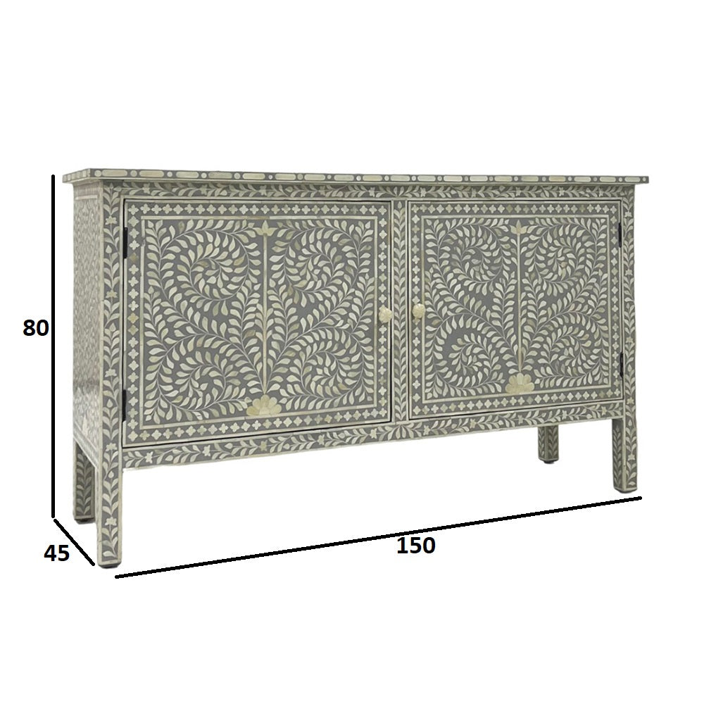 Floral Bone Inlay Dark Grey Sideboard