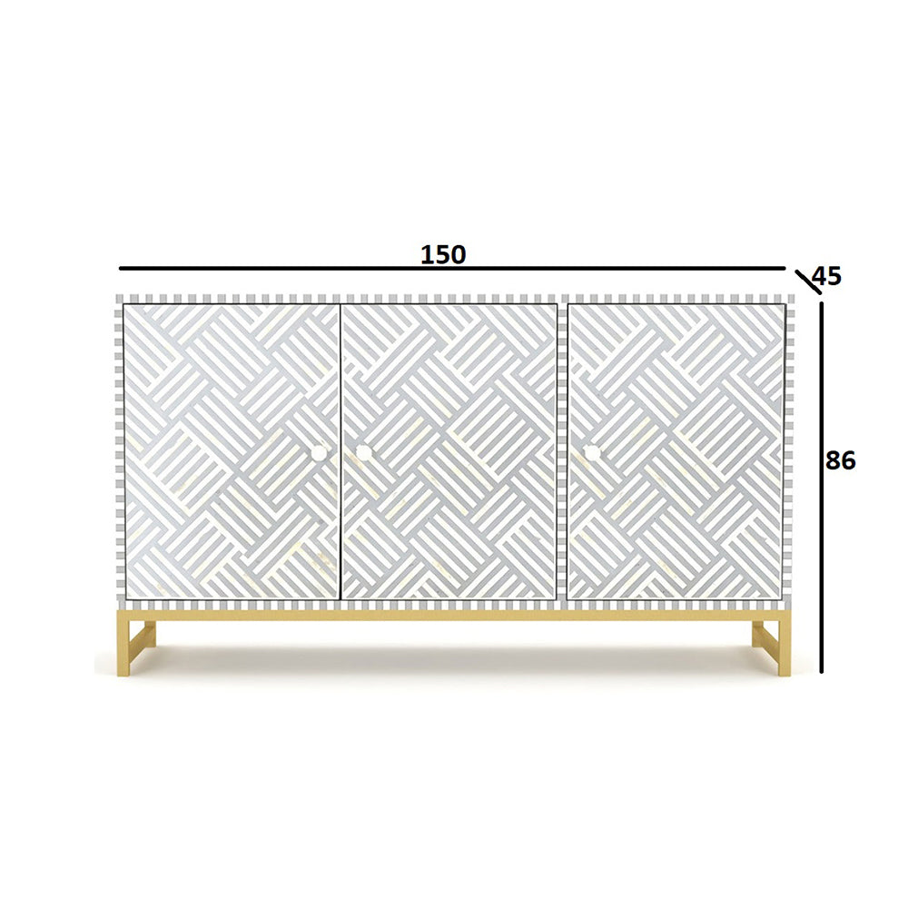 Floral Bone Inlay Light Grey Sideboard