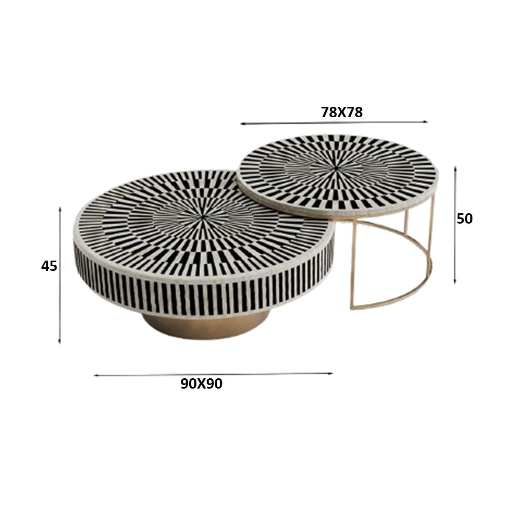 Chevron Charm Black Round Coffee Table set of 2