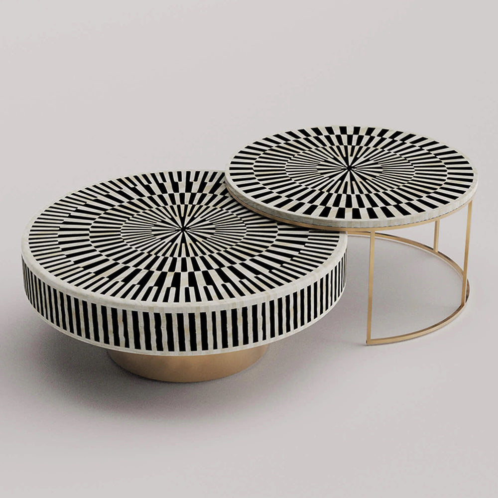 Chevron Charm Black Round Coffee Table set of 2
