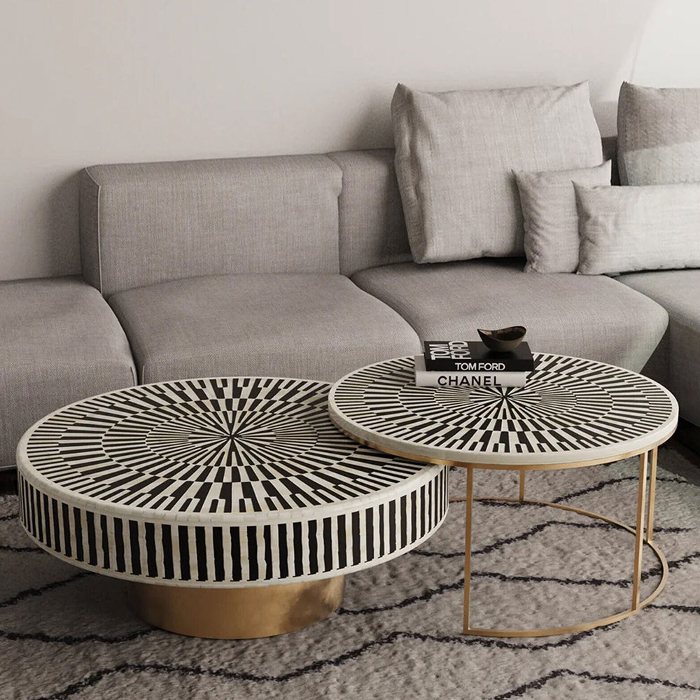 Chevron Charm Black Round Coffee Table set of 2