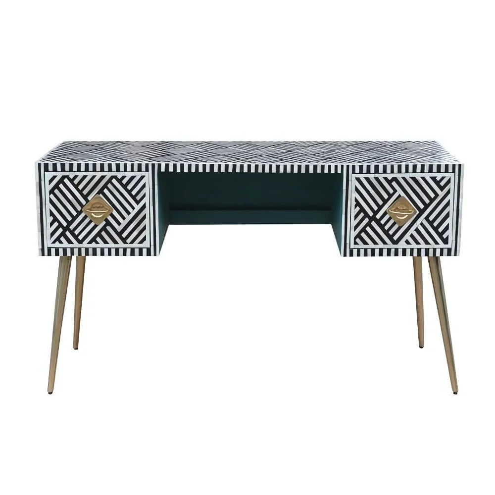 Pearl-Accent Bone Black & White Console Table