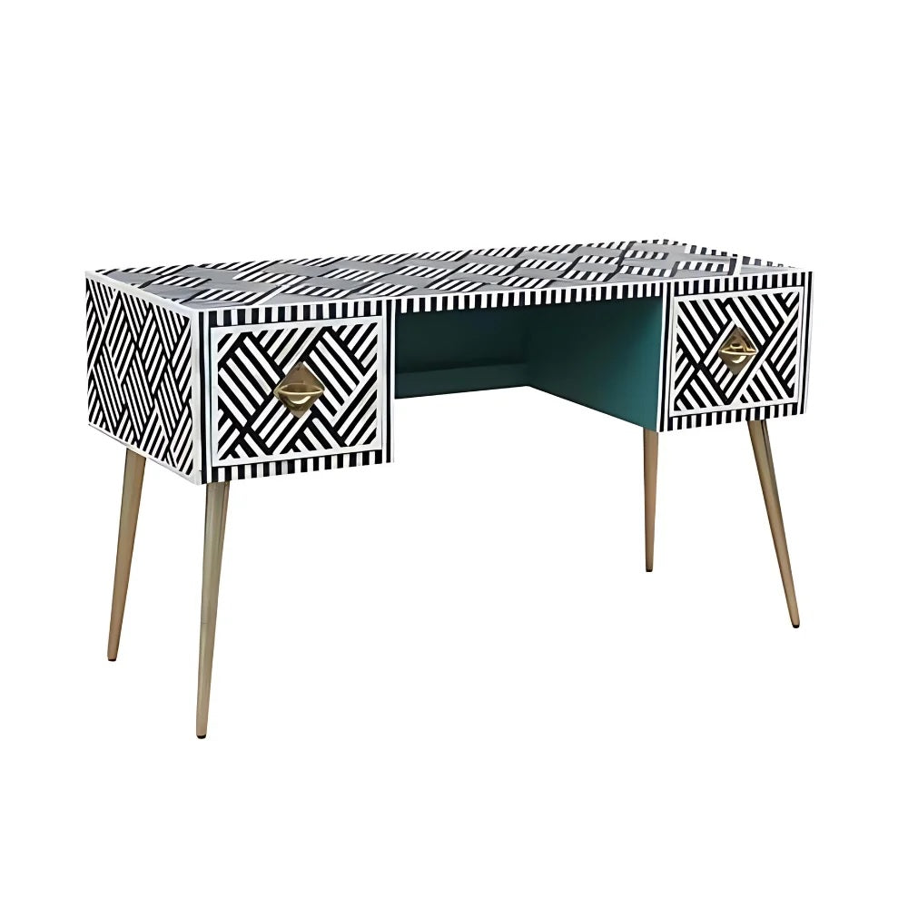 Pearl-Accent Bone Black & White Console Table