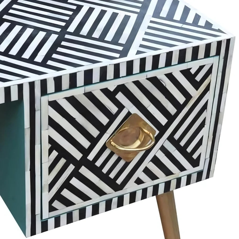 Pearl-Accent Bone Black & White Console Table