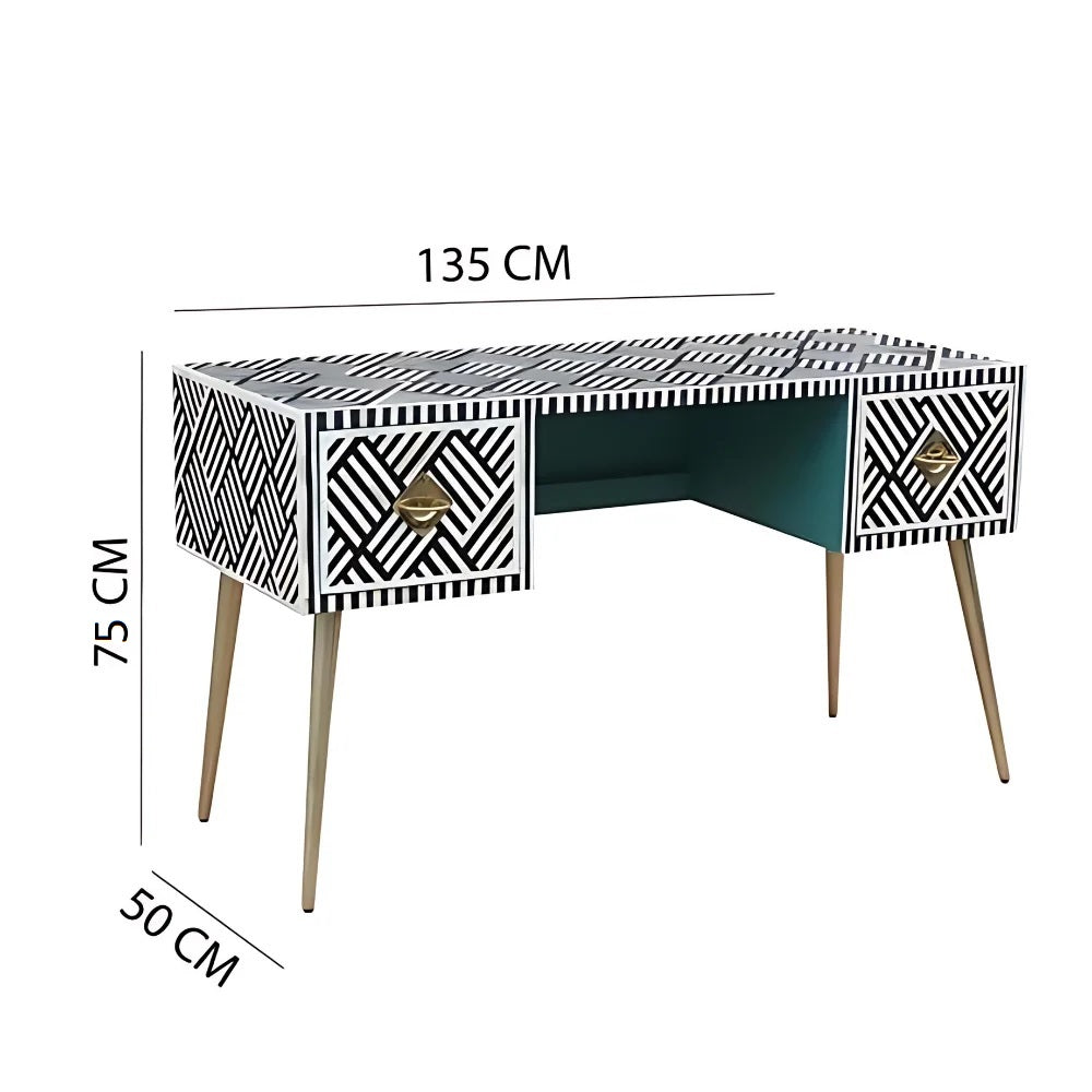 Pearl-Accent Bone Black & White Console Table