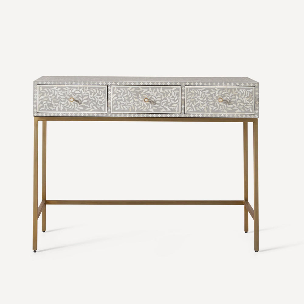 Pearl-Accent Bone Grey Console Table