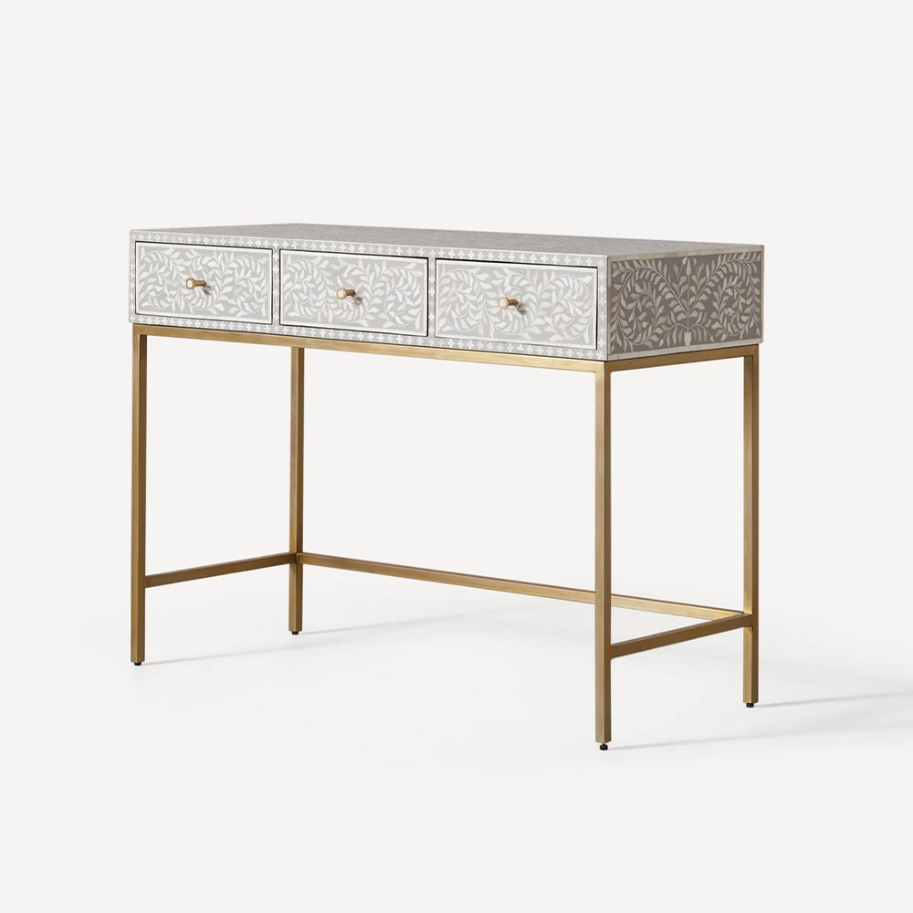 Pearl-Accent Bone Grey Console Table