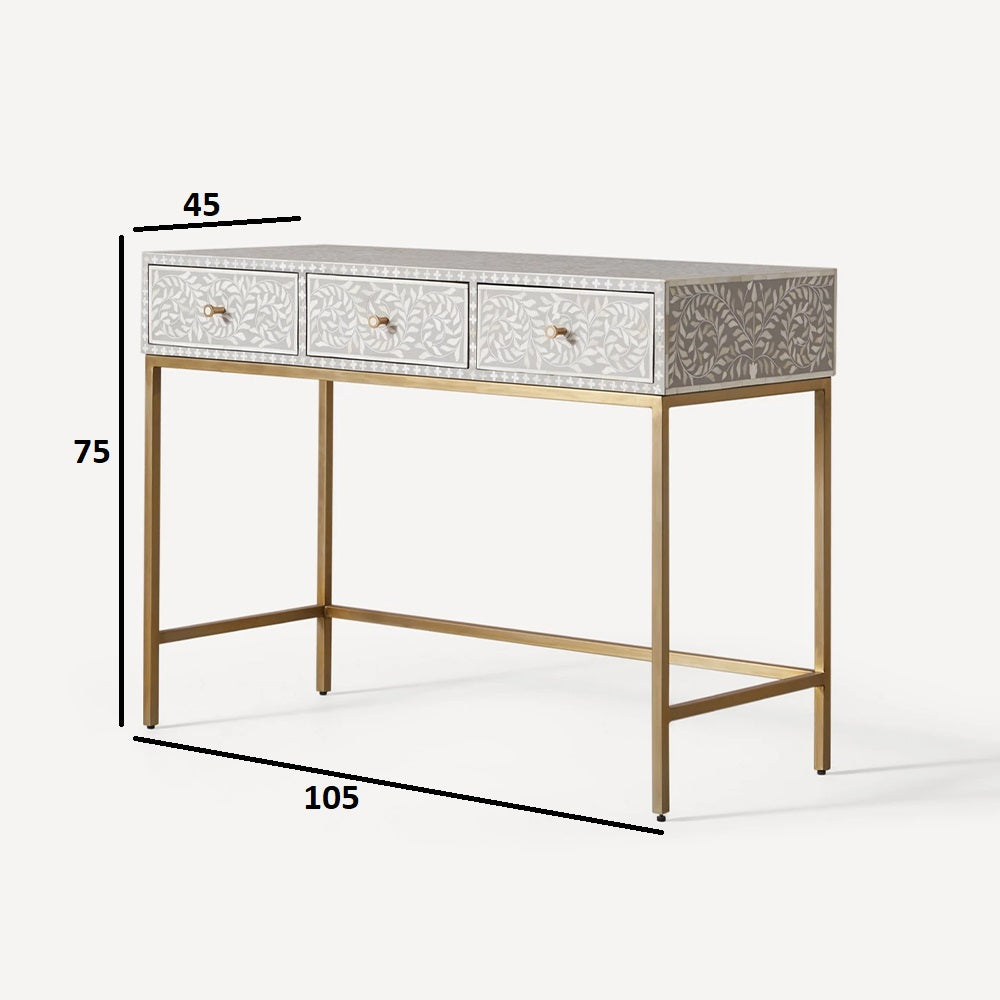 Pearl-Accent Bone Grey Console Table