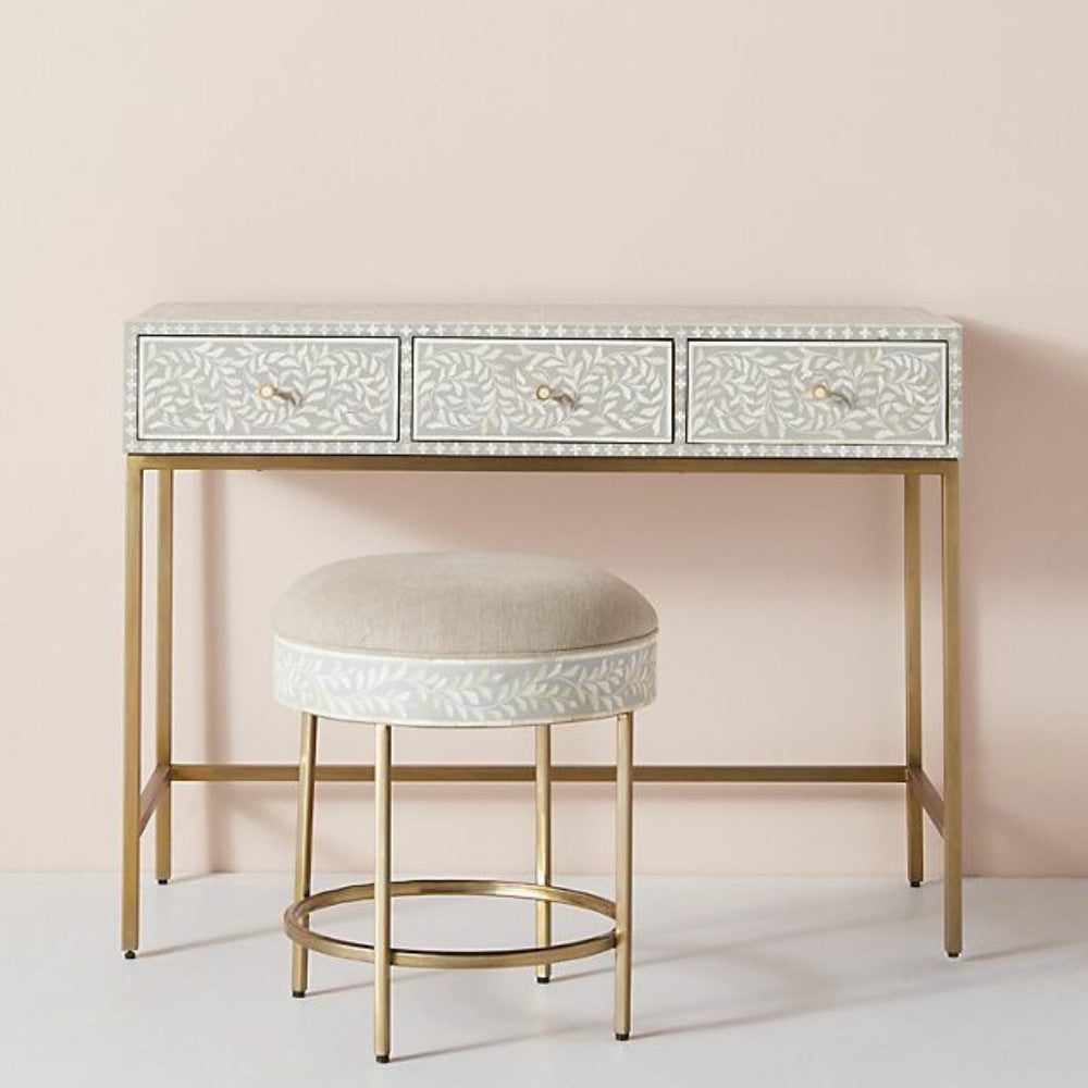 Pearl-Accent Bone Grey Console Table