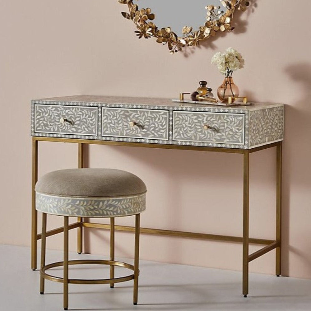 Pearl-Accent Bone Grey Console Table