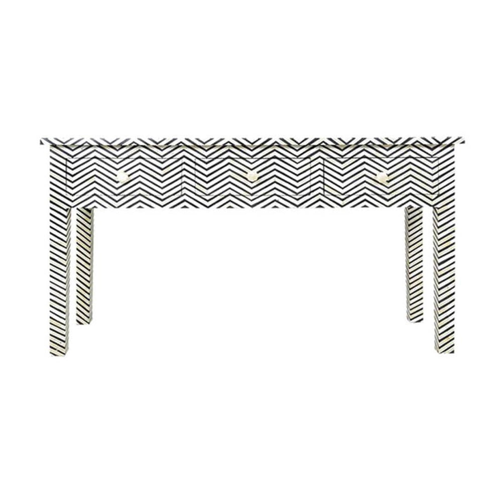 Pearl-Accent Bone Black Console Table