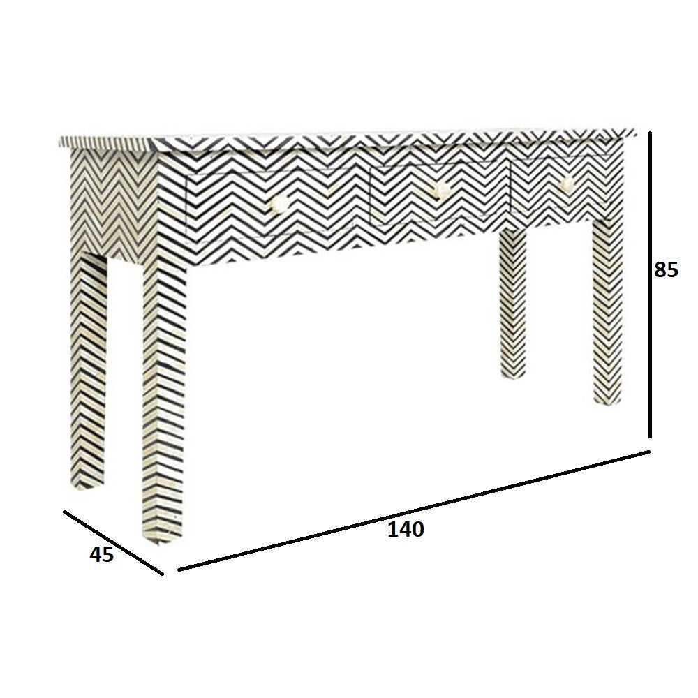 Pearl-Accent Bone Black Console Table
