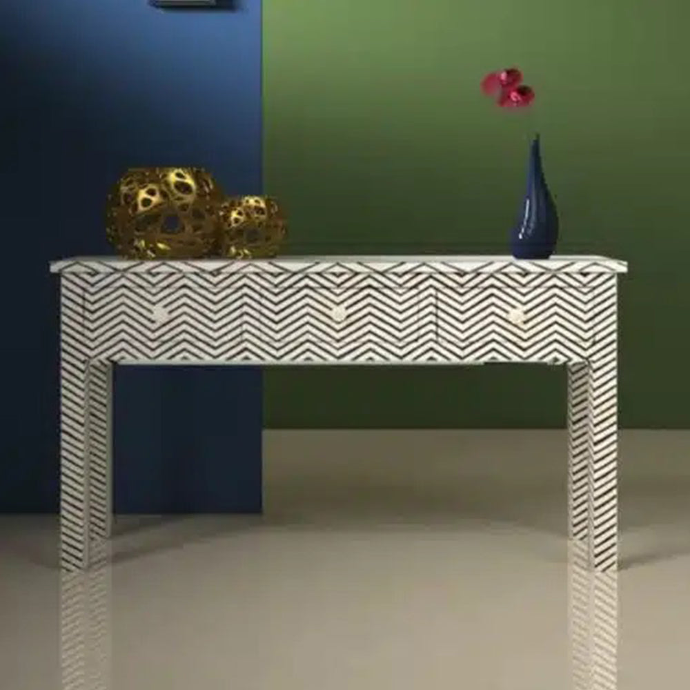 Pearl-Accent Bone Black Console Table