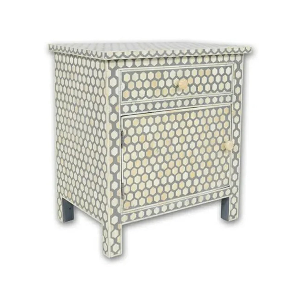 Moonlit Petal Grey Bedside Table