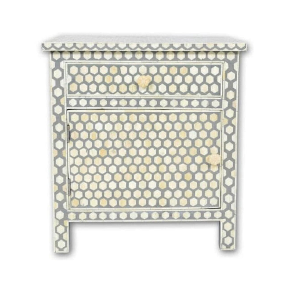 Moonlit Petal Grey Bedside Table