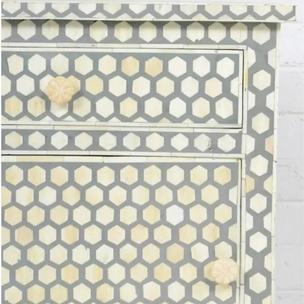 Moonlit Petal Grey Bedside Table