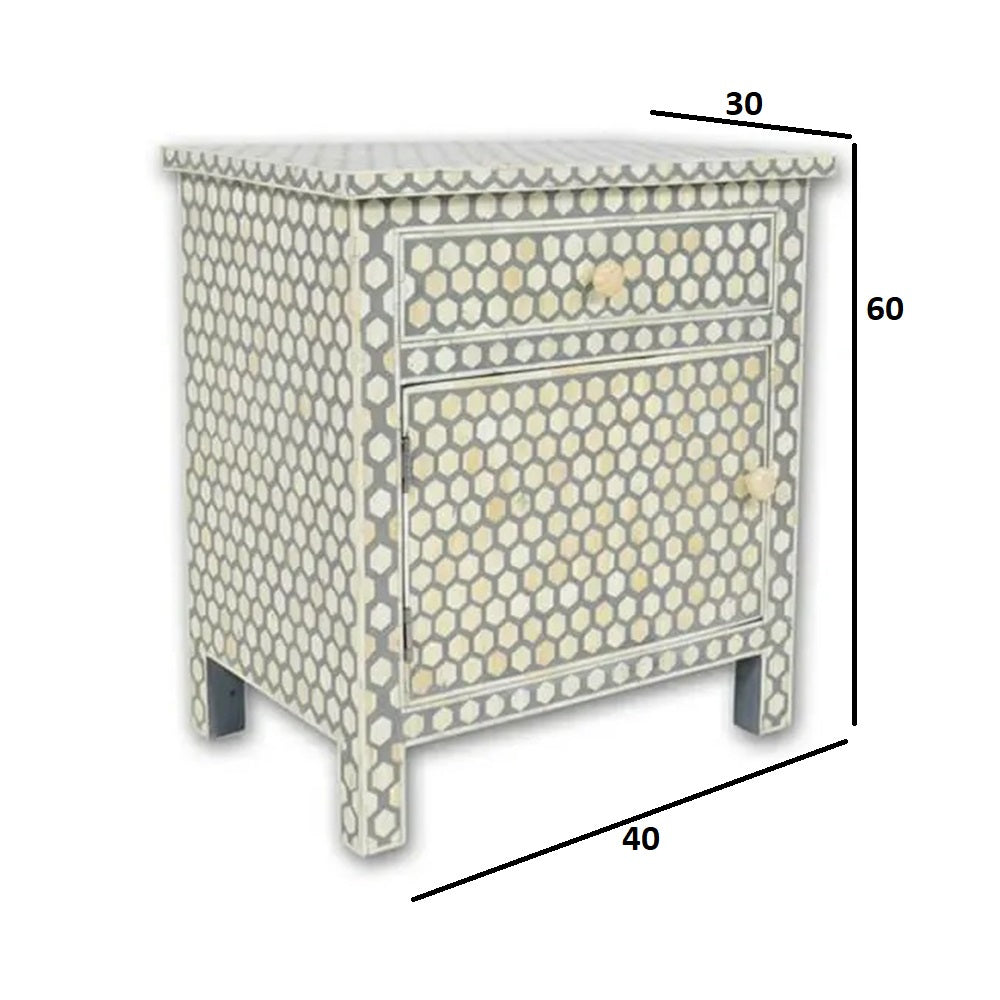 Moonlit Petal Grey Bedside Table