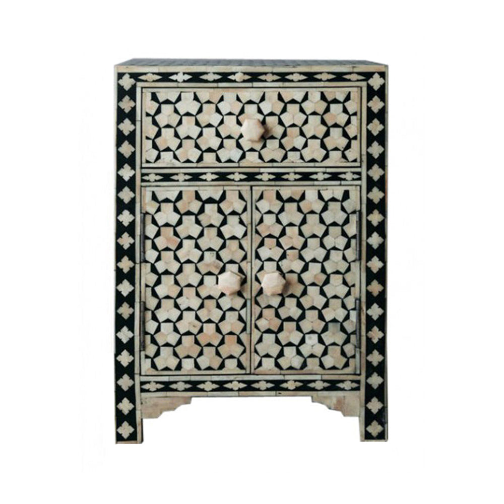 Moonlit Petal Black & White Bedside Table