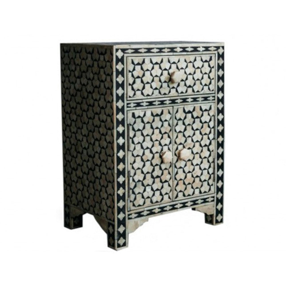 Moonlit Petal Black & White Bedside Table