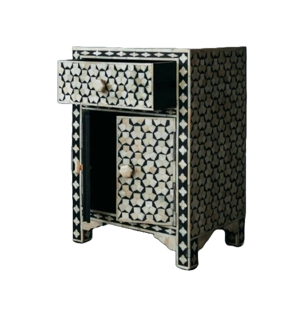Moonlit Petal Black & White Bedside Table