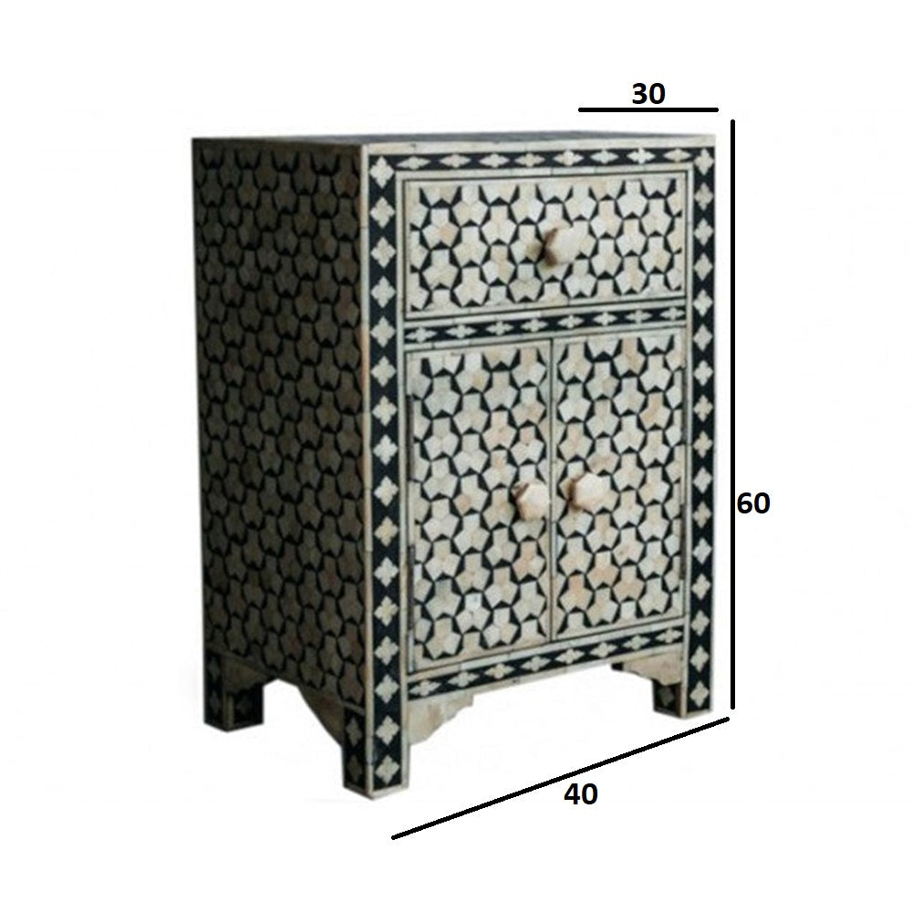 Moonlit Petal Black & White Bedside Table