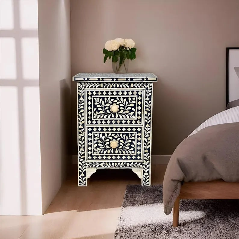 Starry Elegance Bone Inlay Bedside Table