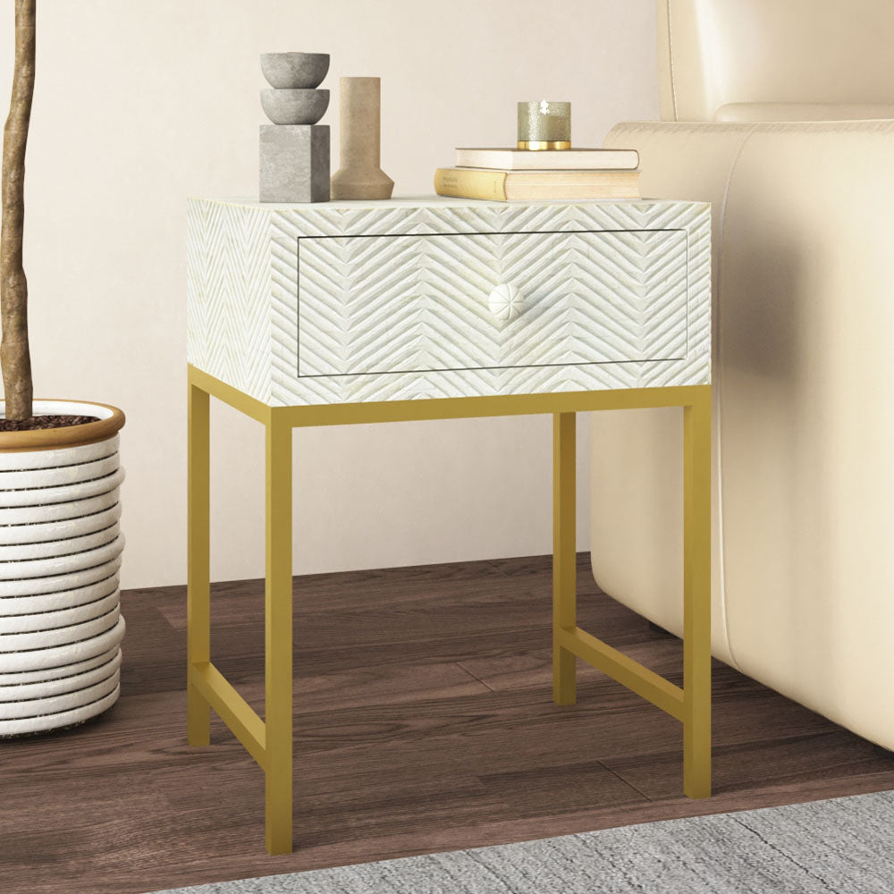 Classic Ivory Bone White Bedside Table
