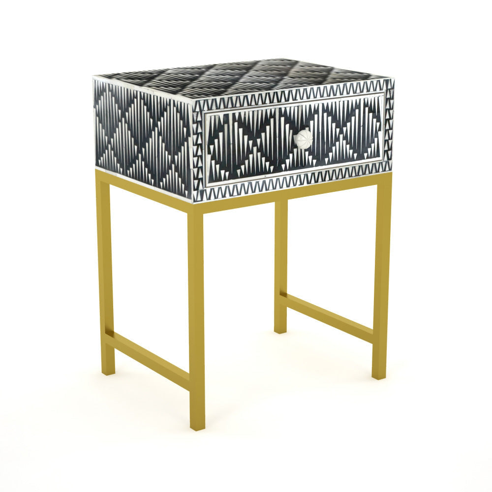 Classic Ivory Bone Black Bedside Table