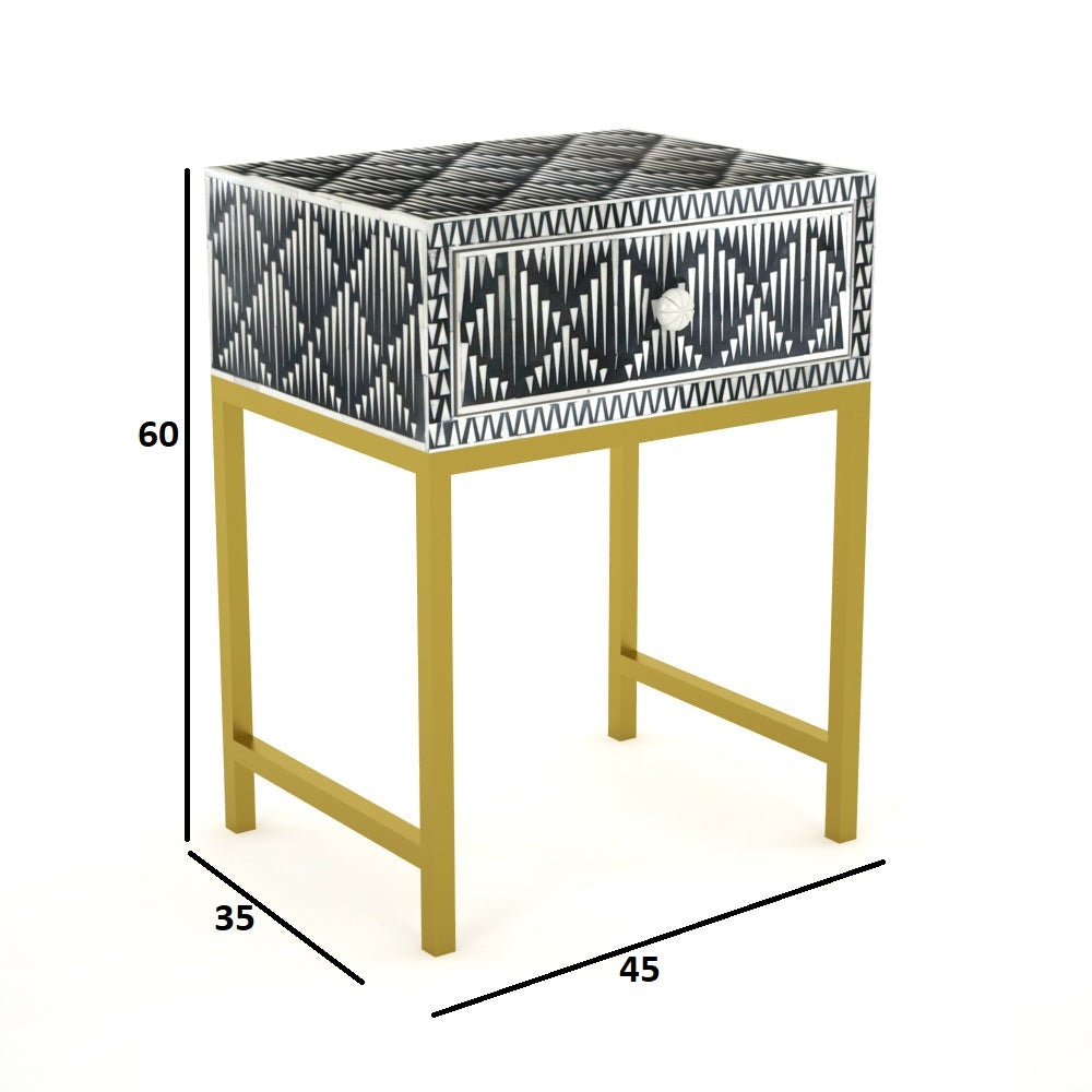 Classic Ivory Bone Black Bedside Table