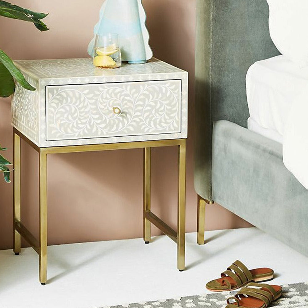 Classic Ivory Bone Grey Bedside Table