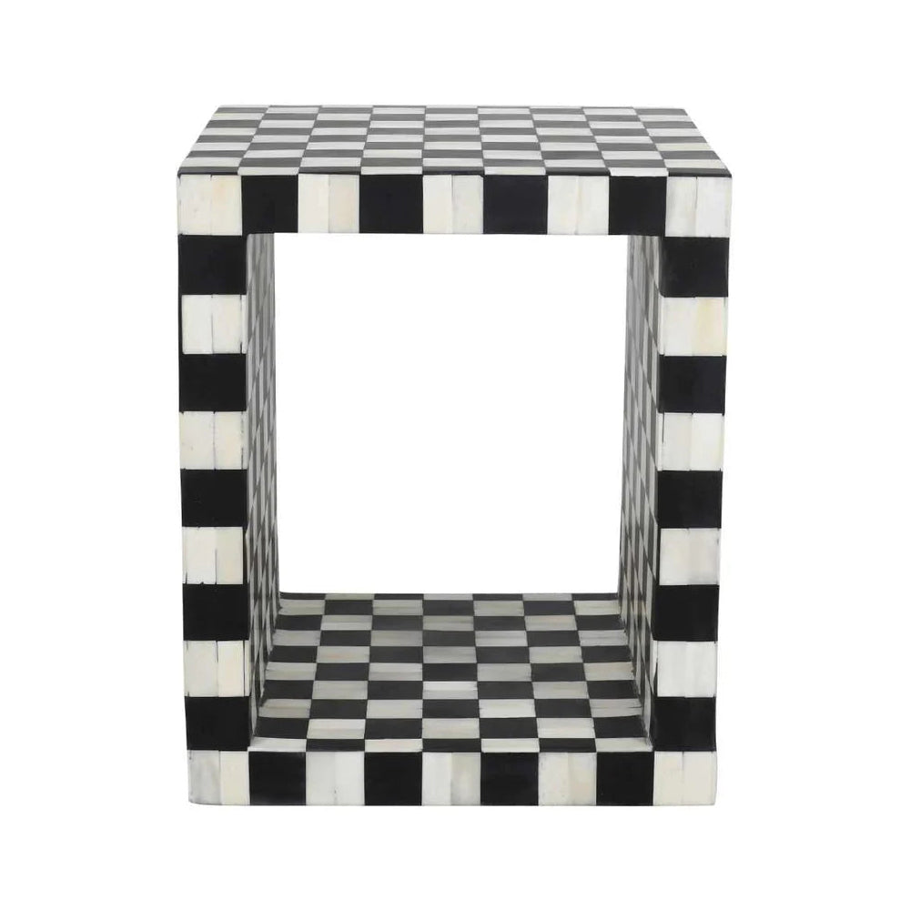 Regal Petal Inlay Black & White End Table