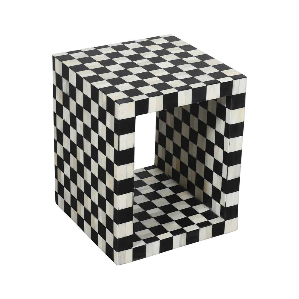 Regal Petal Inlay Black & White End Table