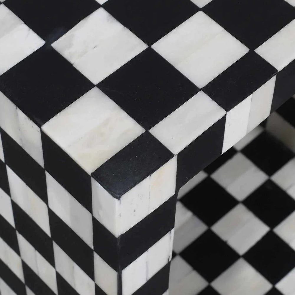 Regal Petal Inlay Black & White End Table