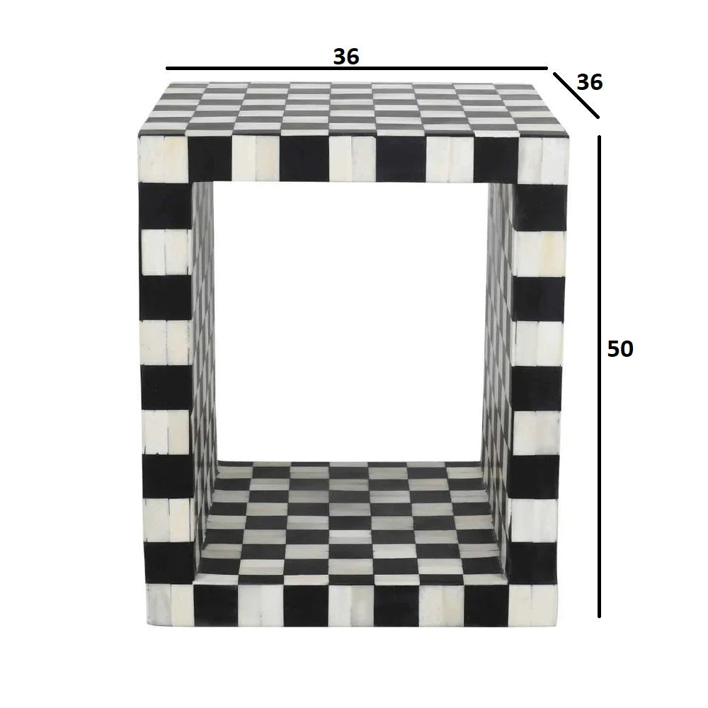Regal Petal Inlay Black & White End Table