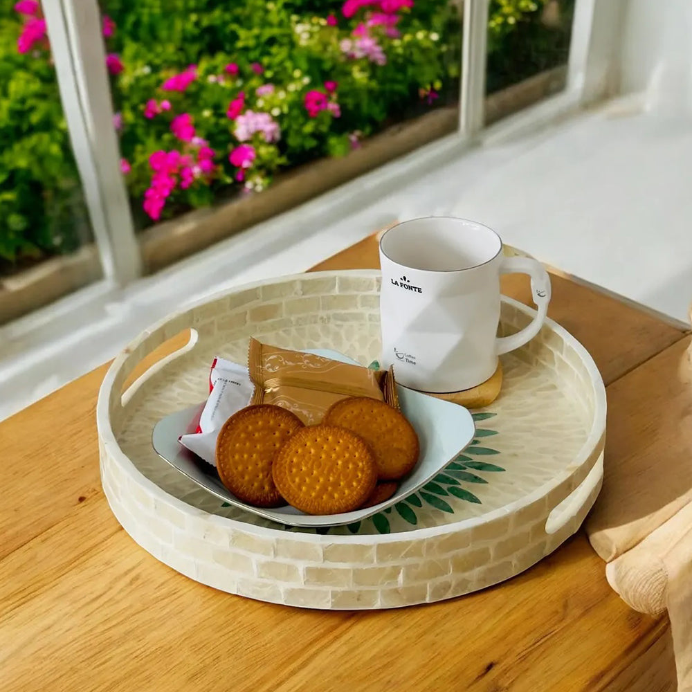 Stylish Decor White & Green Tray