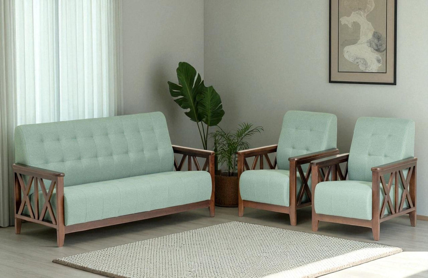 Attice Arm wooden Sofa Set in 3+1+1 Seating