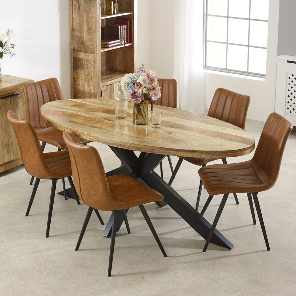 Rough Swan Timber Oval Dining Table 6 Seater Chair