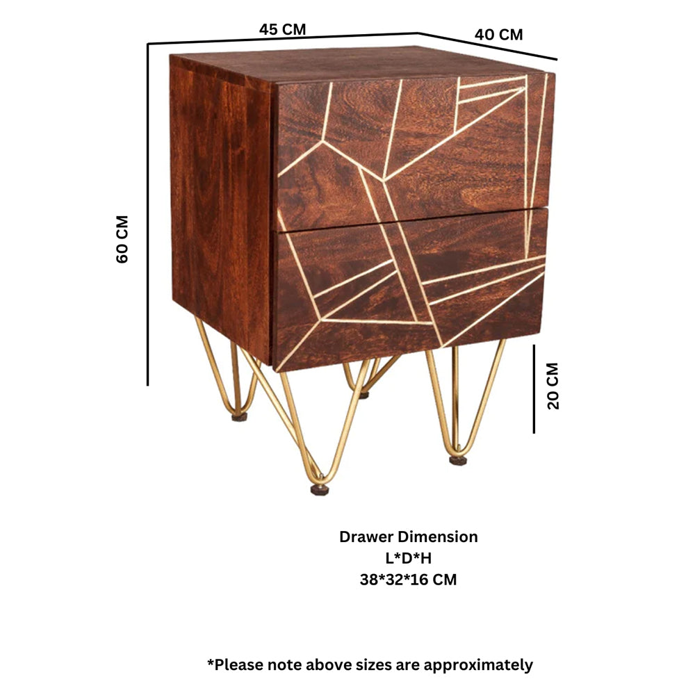 Boston Dark Gold 2 Drawer Bedside Table
