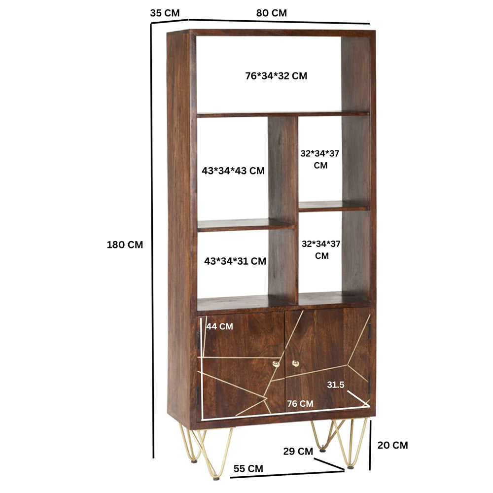 Boston Dark Gold Large Bookcase 2 Door